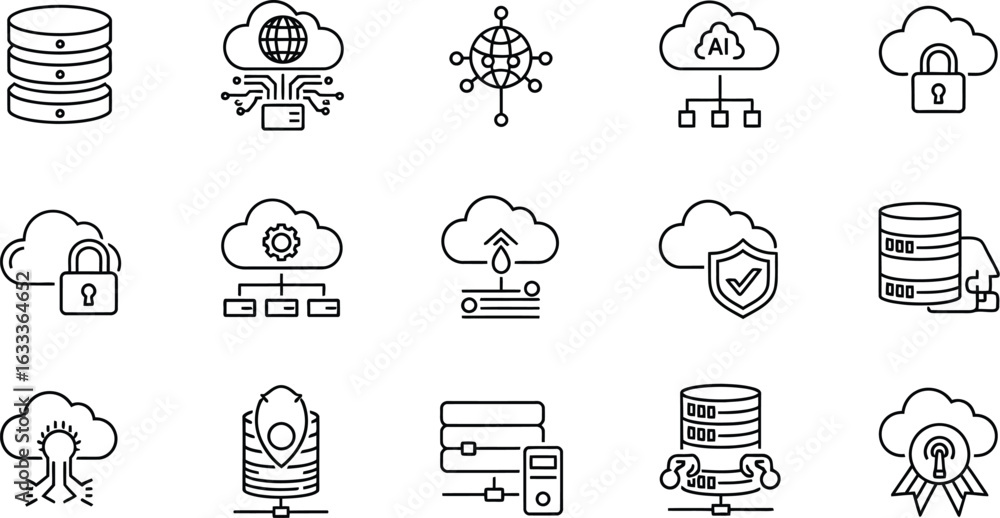 Aufkleber vector art of set of cloud computing and networking icons representing data storage, security, artif