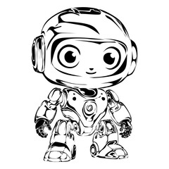 Adorable Robot Character in Dynamic Black and White Tribal Line Art