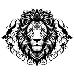 Regal Lion's Gaze: A Symmetrical Tribal Emblem with Celtic Knot Detail
