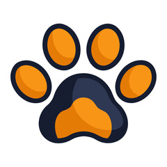 Stylized paw print with orange outline and dark blue inner pads