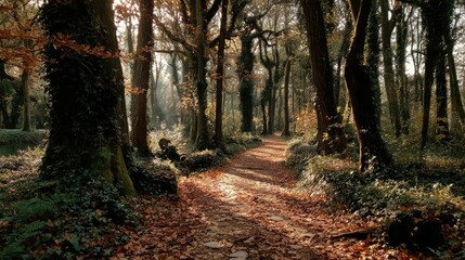 Obraz premium Sunlit woodland path