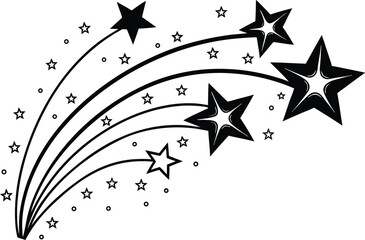 Black and White Shooting Stars Design with Trails and Little Stars for Celebration and Festive Designs