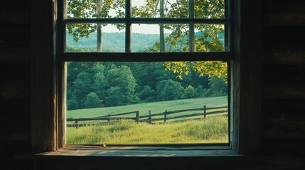 Serene rural landscape with wooden fence in daytime