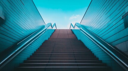Elevated steps ascend to a bright sky