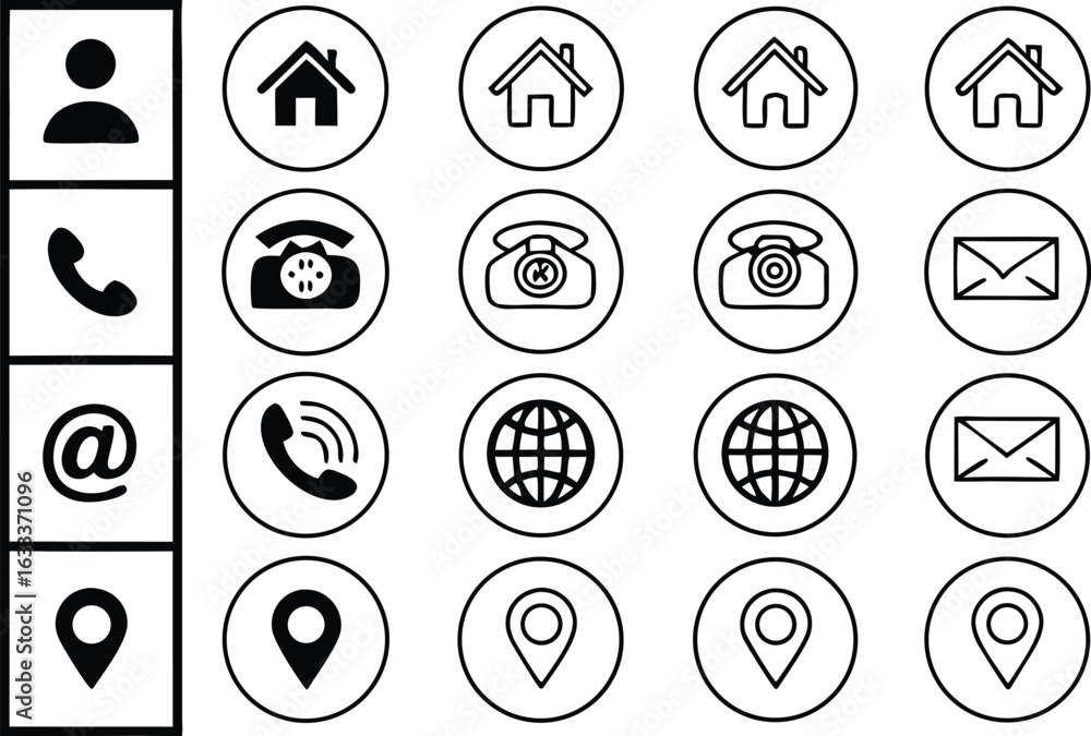 Poster black and white vector contact information icons representing communication and connection for busin