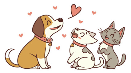 Cute cartoon dog cat puppy love friendship animal illustration design vector graphic for kids and children