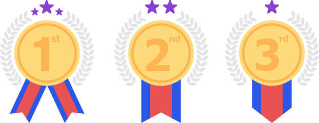 1st 2nd 3rd medal first place second third award winner badge guarantee winning prize ribbon symbol sign icon logo template Vector clip art illustration