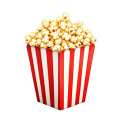 A bucket full of popcorn with red and white stripes on a black background in a studio shot style on transparent background silhouette