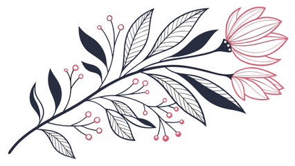Floral vector design with flowers leaves and berries botanical illustration for decoration and design