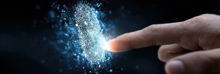 Digital Fingerprint Recognition Technology With a Focused Hand Against a Dark Background Highlighting Security and Biometrics