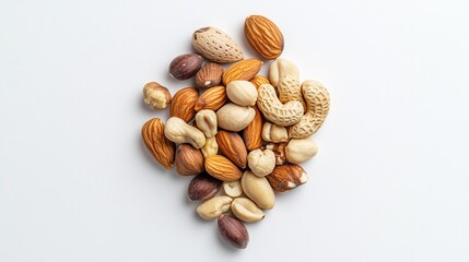 Obraz premium Various types of nuts arranged in a pile on white background