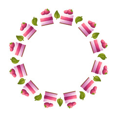 A frame with strawberry cakes. perfect for dessert or celebration themed designs