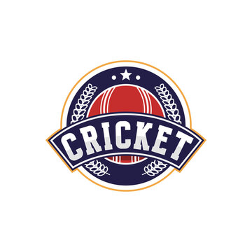 Badge emblem Cricket logo, cricket team, cricket club logo design with crossed sticks and ball vector on dark background