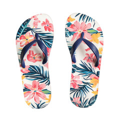 Colorful Floral Flip Flops on White Background for Summer Vibes