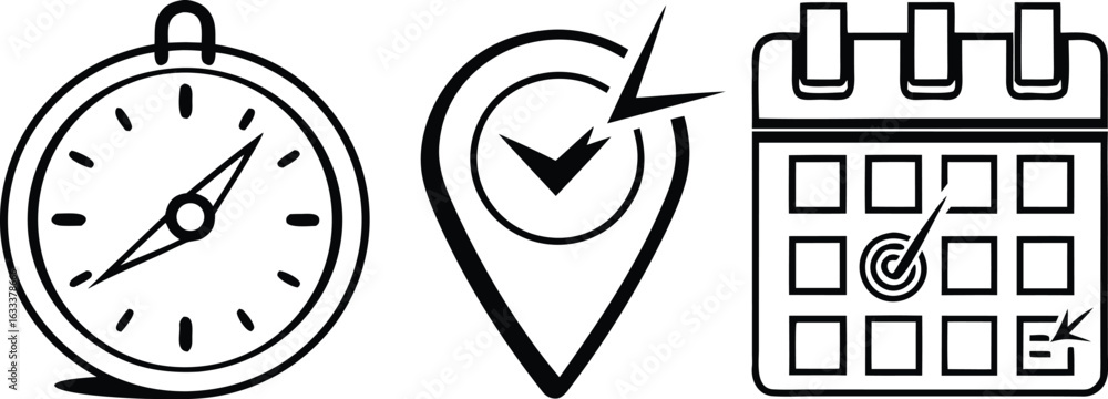 Aufkleber clock location marker and calendar for planning and time management concepts in vector format with d