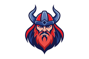 Cartoon of a Fierce Viking Warrior Mascot with Horned Helmet and Red Beard