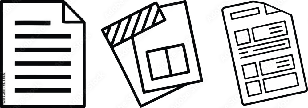Poster collection of document icons representing information and data management for business and organizat