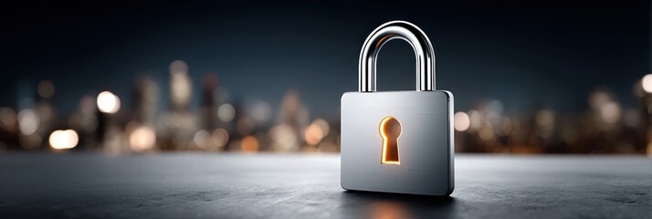 Secure Digital Lock Icon on Blurred Light Background with Copy Space, Symbolizing Privacy and Technology Concept