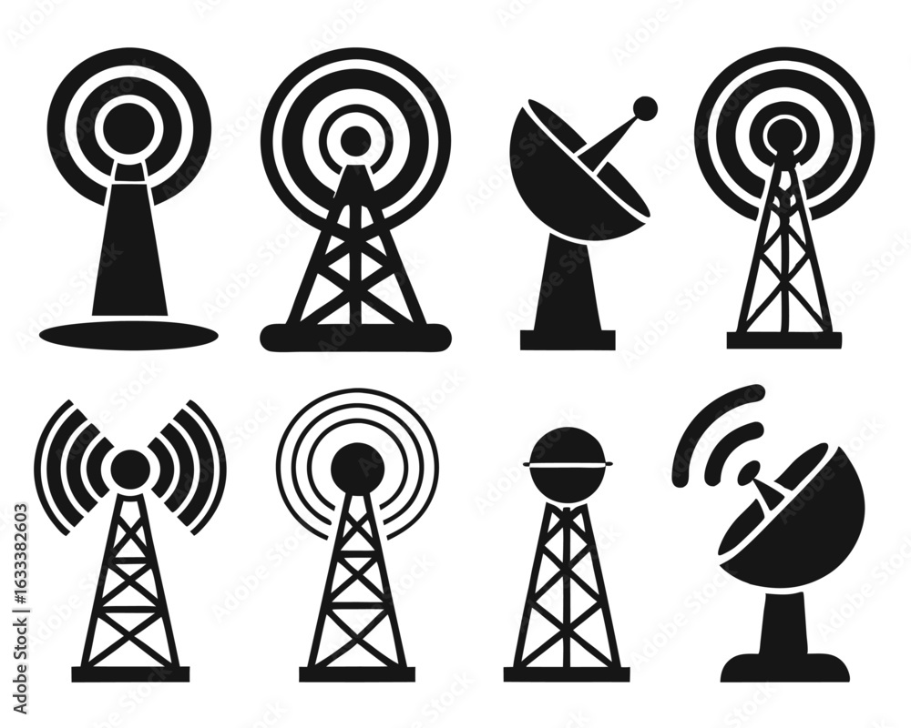 Aufkleber comprehensive collection of wireless radio antenna tower symbols for communication networks and broa