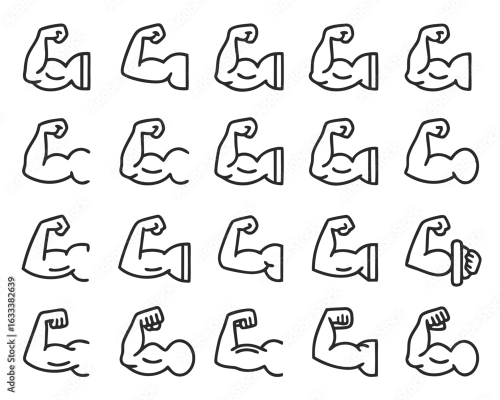 Poster arm flex icon simple thin line logo set featuring a single graphic element isolated on transparent b