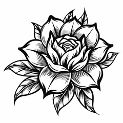 Elegant black and white rose tattoo design illustration