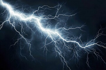 Blue lightning strike with electric energy arcs