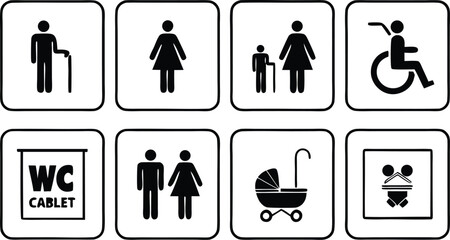 Collection of Pictograms Representing Public Services and Accessibility Icons for Various Needs and Demographics