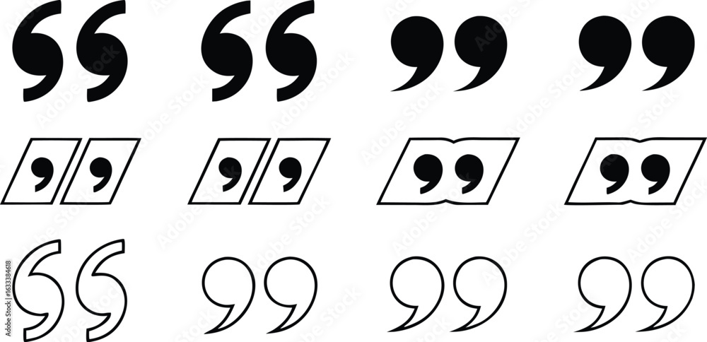 Aufkleber collection of quotation marks in various styles and presentations for graphic design and typography 