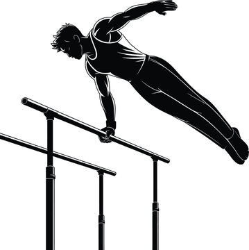 Male gymnast performing on parallel bars gymnastics
