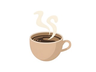 Obraz premium A minimalist flat design illustration of a beige ceramic coffee cup filled with steaming hot coffee