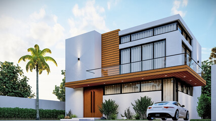 Obraz premium 3D illustration of a modern two-story house 2