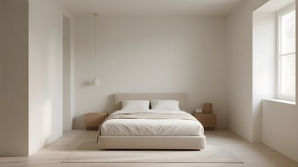 Fototapeta premium Minimalist Bedroom with Neutral Tones and Natural Light