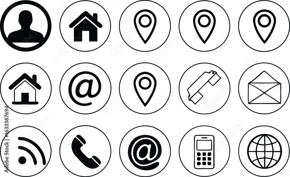 Poster contact information icons set communication web design symbols for business cards and websites repre