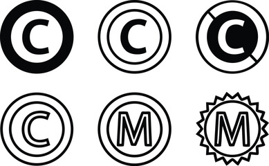 Fototapeta premium Copyright and Trademark Symbols Collection Indicating Intellectual Property and Legal Protection for Content Creators and Business Owners Worldwide