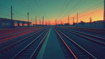 Sunset over train tracks