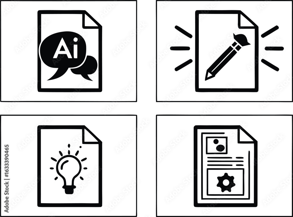 Aufkleber creative process icons set for design and development representing ai art ideas and automation proce