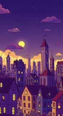 夜空と街のイラストレーション