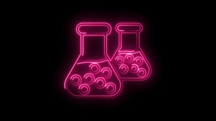 Vibrant pink neon glowing laboratory flasks with swirling liquid inside isolated on a black background - Powered by Adobe