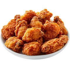Crispy fried chicken wings, golden brown, piled high on transparent background