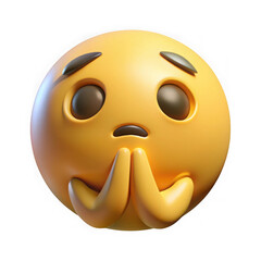 Fototapeta premium Pleading emoji face with hands together isolated on transparent background