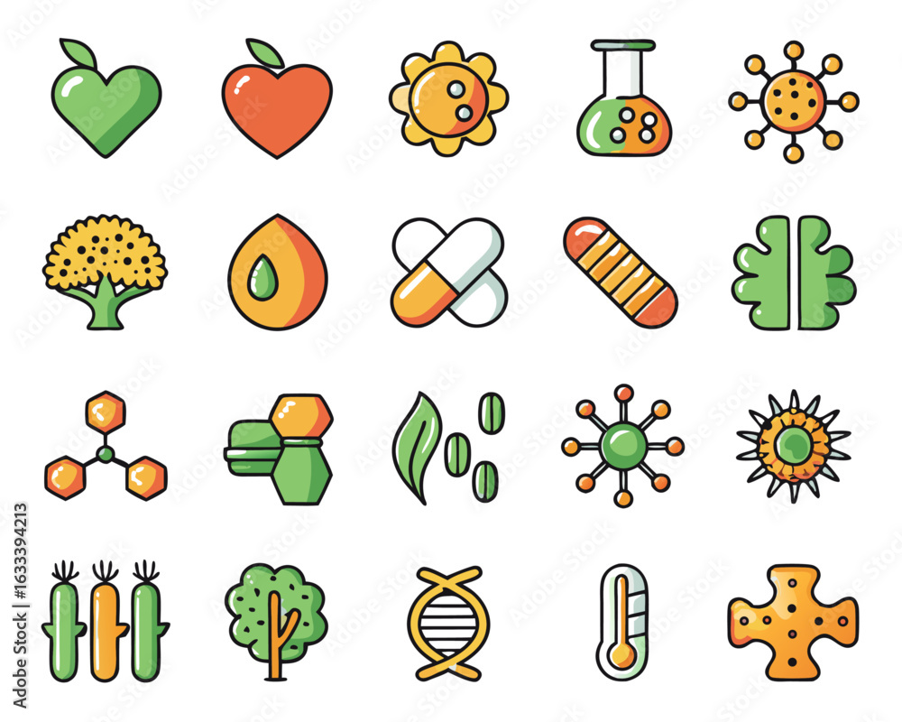 Poster comprehensive collection of modern web interface symbols representing physical and mental well being