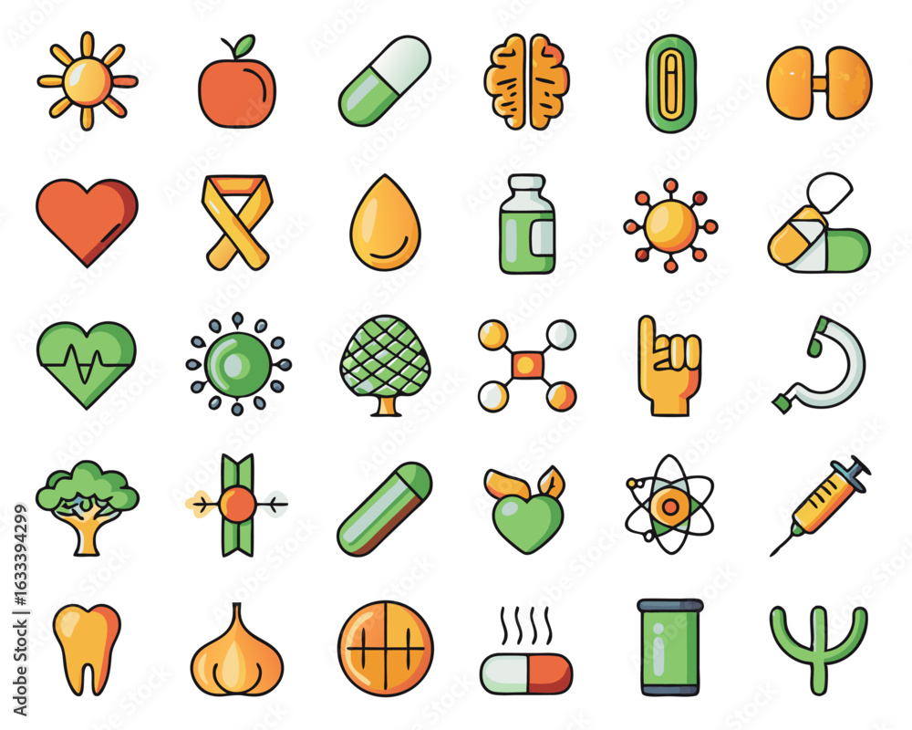 Aufkleber comprehensive collection of essential web interface icons representing health and wellness concepts 
