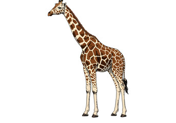 Naklejka premium Standing Giraffe Illustration with Brown and White Spots, Long Neck, and Tail