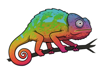 Vibrant Chameleon with Rainbow Hues Perched on a Branch