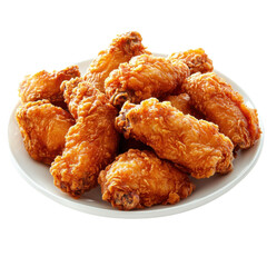 Crispy fried chicken wings on a plate, a delicious and tempting appetizer for fast food menus and restaurant promotions on transparent background