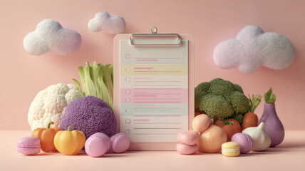 Grocery list with clouds and pastel colors light lifestyle cooking