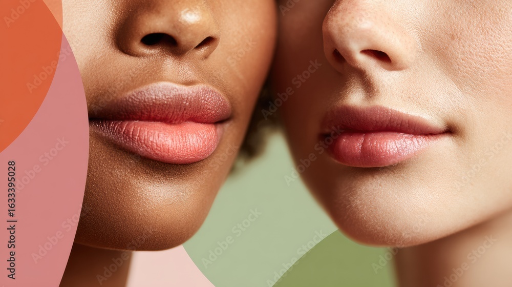 Aufkleber multi-ethnic close-up of cheeks and jawlines blends with pastel background for a unique, text-friend