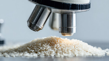Microscope viewing starch granules in rice, food science