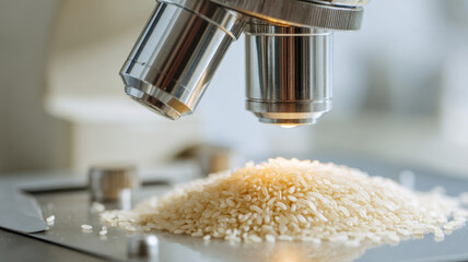 Microscope viewing starch granules in rice, food science