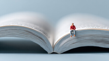 miniature student reading on big book symbolize education concept